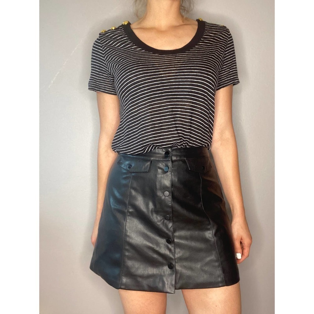 Divided Black Faux Leather Button Mini Skirt 8